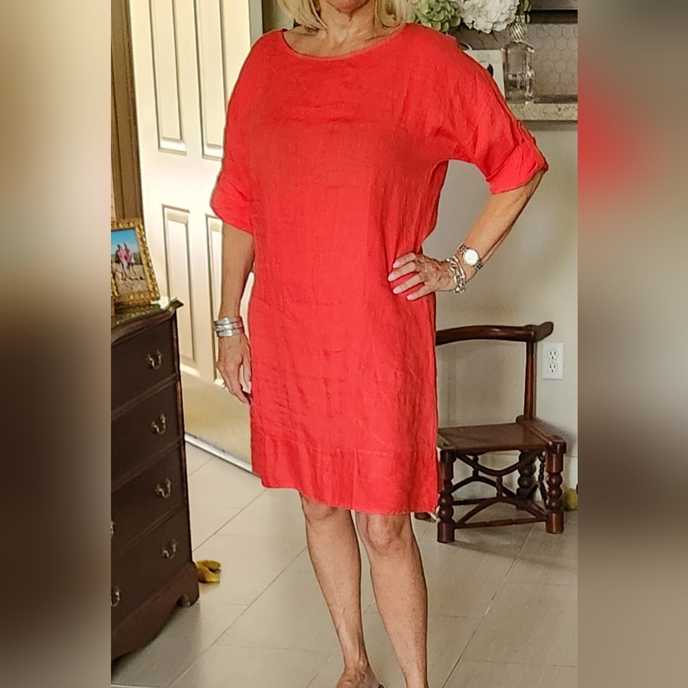 NWT Red linen dress, 3/4 button sleeve
